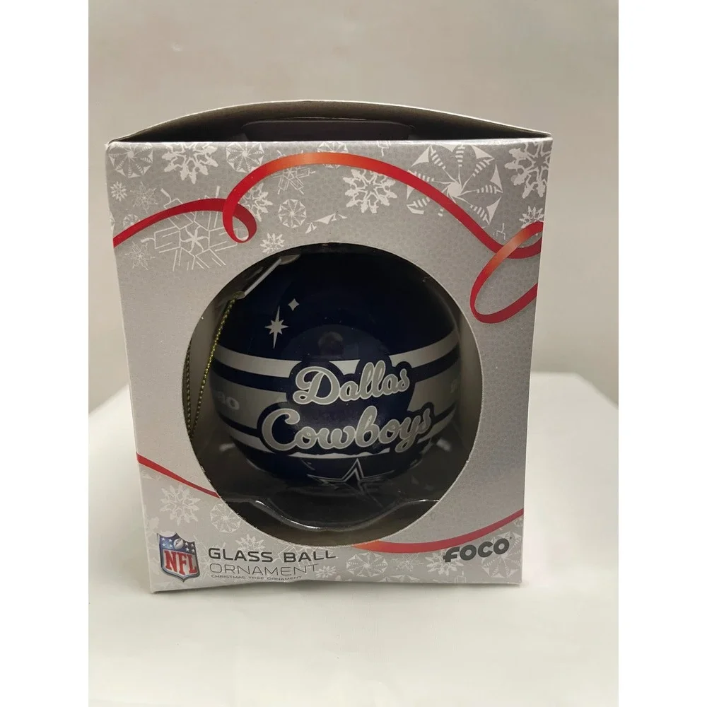 Dallas Cowboys NFL FOCO Glass Ball Christmas Ornament Navy Blue Silver 2025 1960